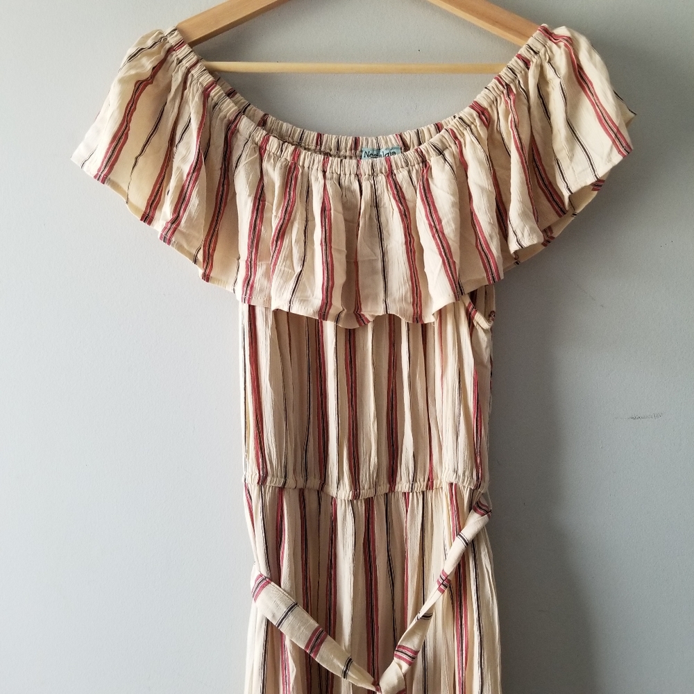 NEW  Nostalgia Striped Ruffle Off The Shoulders Dress Large - Picture 5 of 11